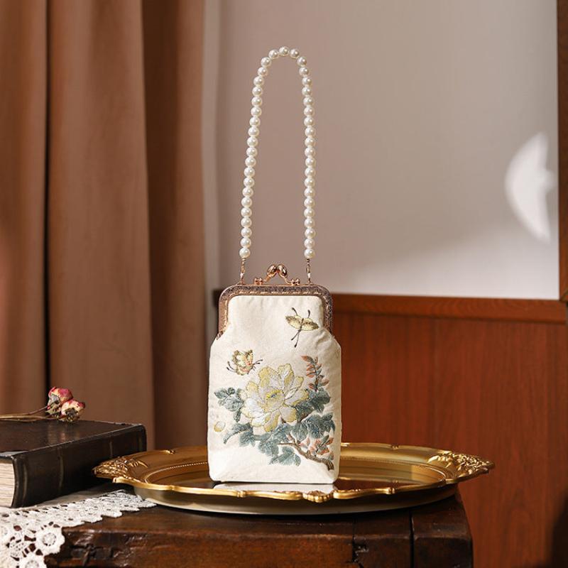 Beth and Brian Qipao-CY Lotus embroidery Handbag, Pearl Chinese style Qipao bag