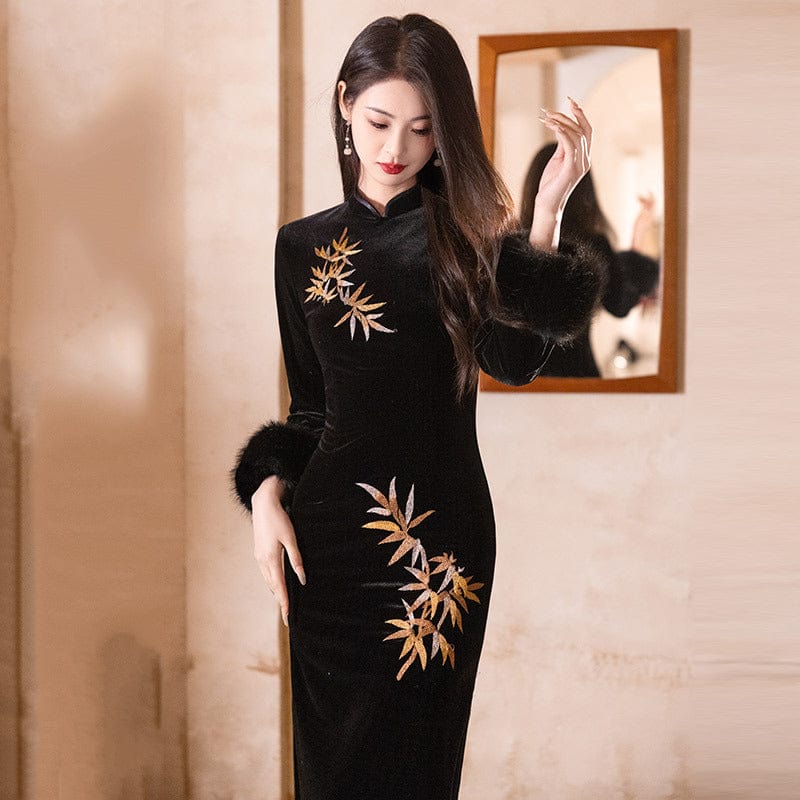 Beth and Brian Qipao-ZQYS Winter collection, thick black midi Cheongsam