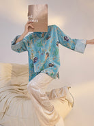 Beth and Brian Qipao-ZHT Floral sequins embroidery, lake blue Qipao top