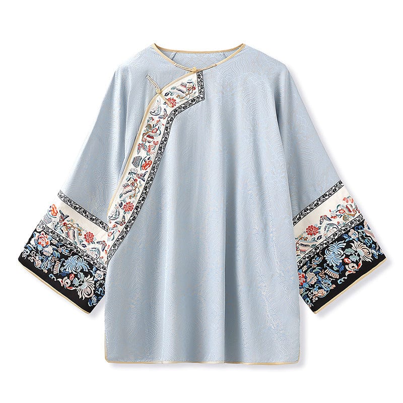 Beth and Brian Qipao-SS Loose-Fitting, light blue Qipao Top with flared sleeves