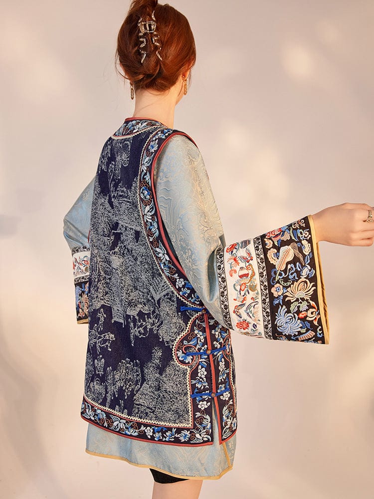 Beth and Brian Qipao-SS Loose-Fitting, light blue Qipao Top with flared sleeves