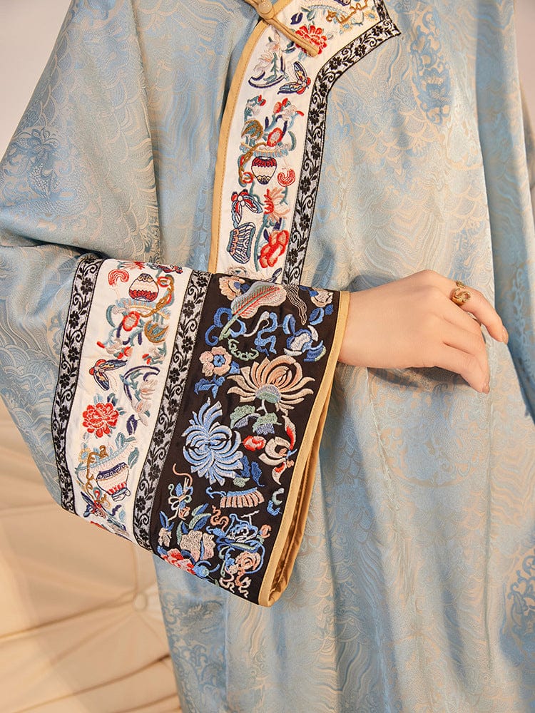 Beth and Brian Qipao-SS Loose-Fitting, light blue Qipao Top with flared sleeves