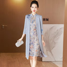 Beth and Brian Qipao-LC Faux two-piece Cheongsam, grey midi Cheongsam
