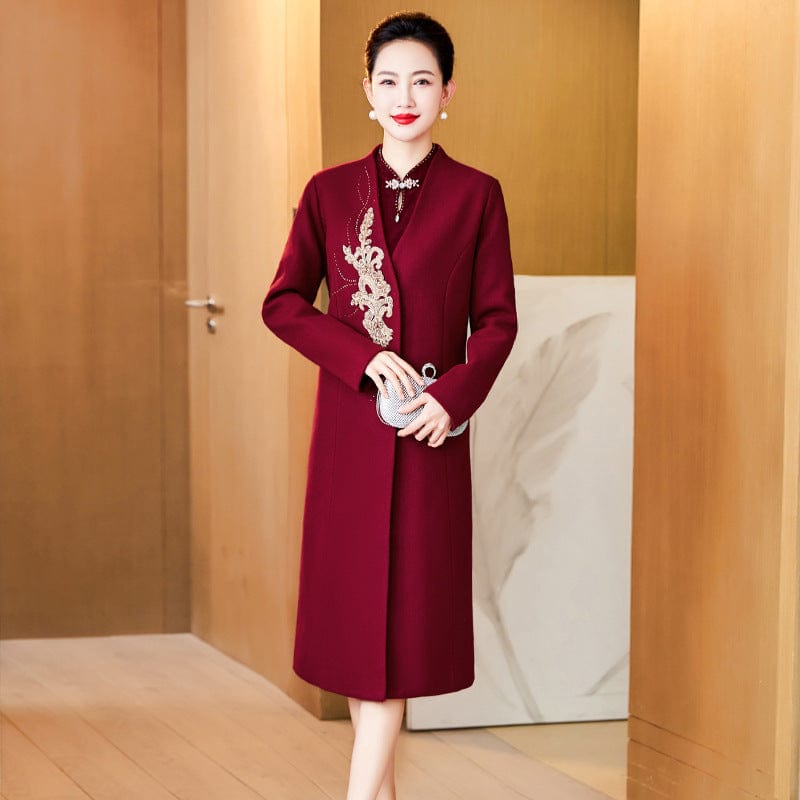 Beth and Brian Qipao-LC Winter collection, Thick red Cheongsam  set for mothers