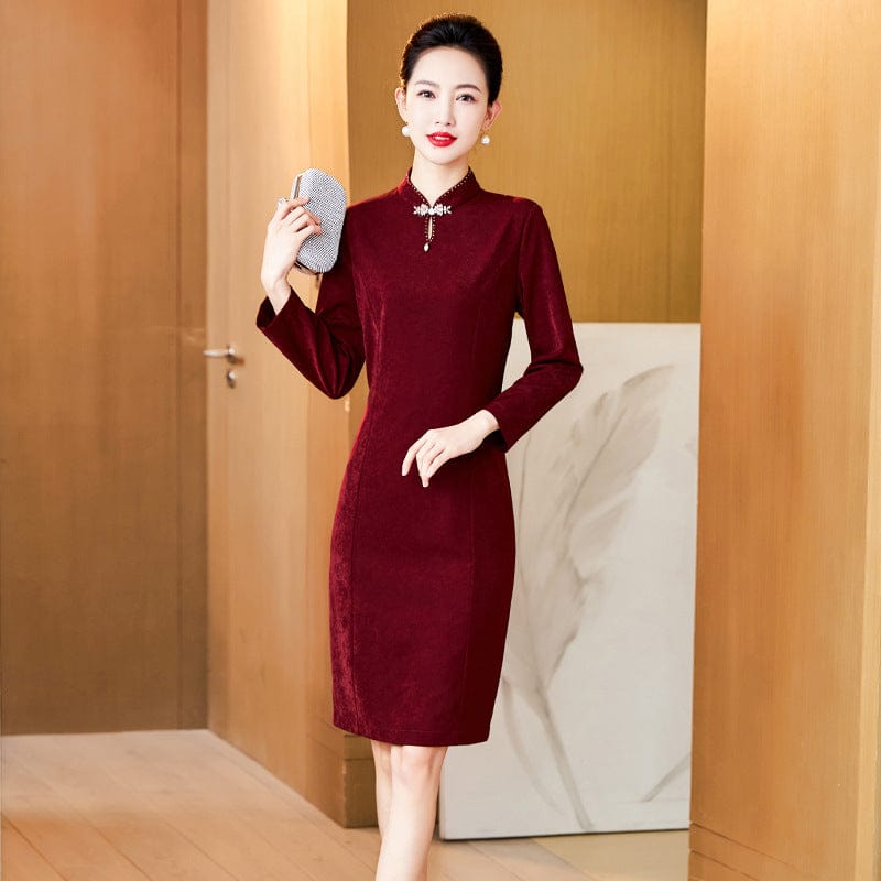 Beth and Brian Qipao-LC Winter collection, Thick red Cheongsam  set for mothers