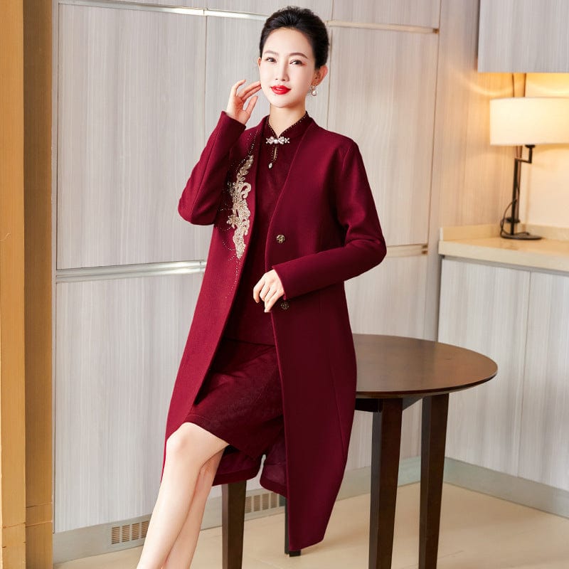 Beth and Brian Qipao-LC Winter collection, Thick red Cheongsam  set for mothers