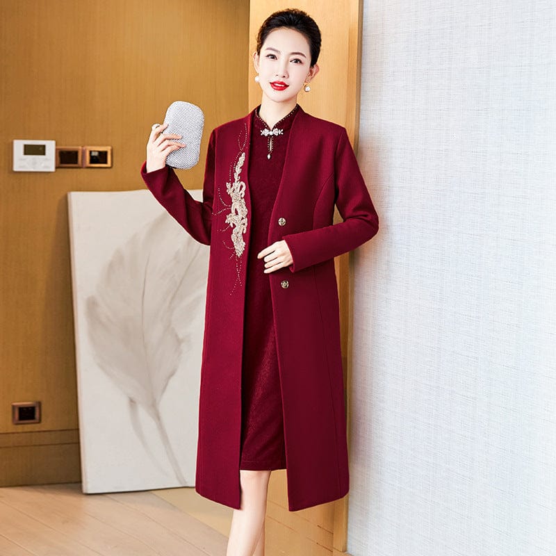 Beth and Brian Qipao-LC Winter collection, Thick red Cheongsam  set for mothers