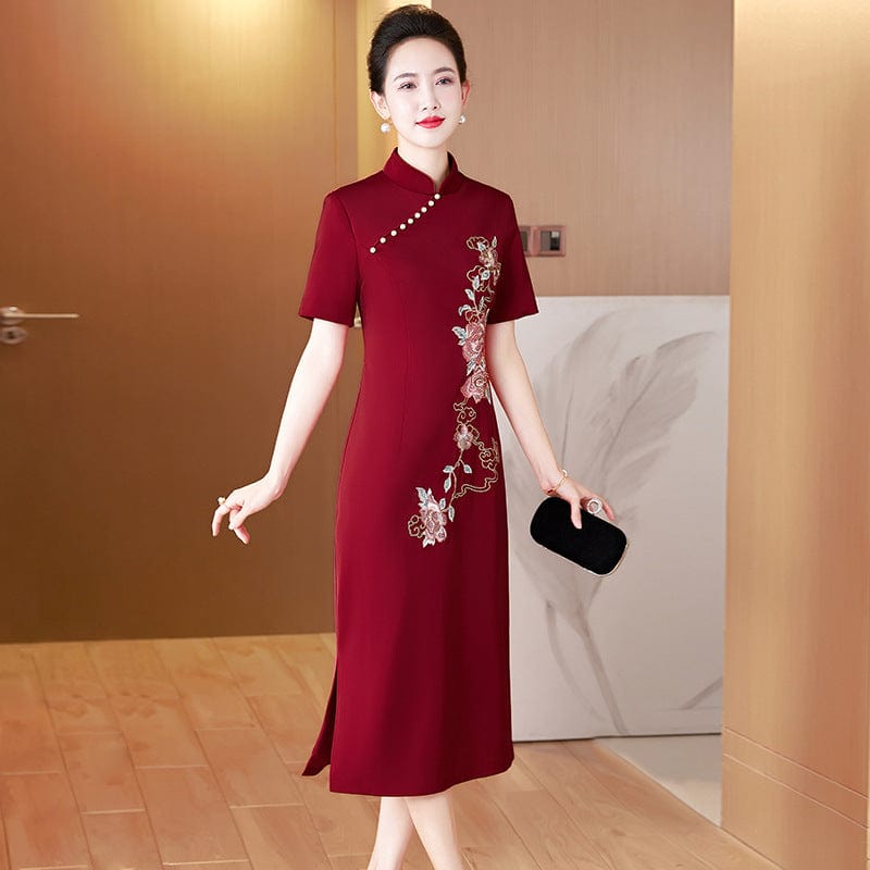Beth and Brian Qipao-LC Floral embroidery, wedding midi Cheongsam for mothers
