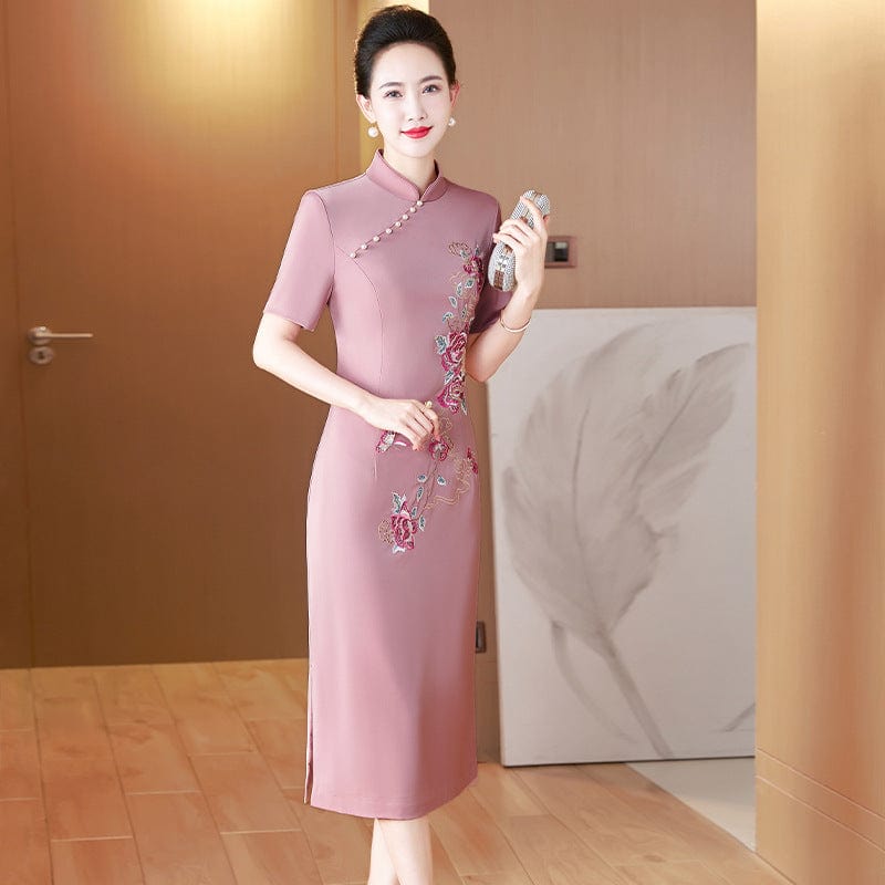 Beth and Brian Qipao-LC Floral embroidery, wedding midi Cheongsam for mothers