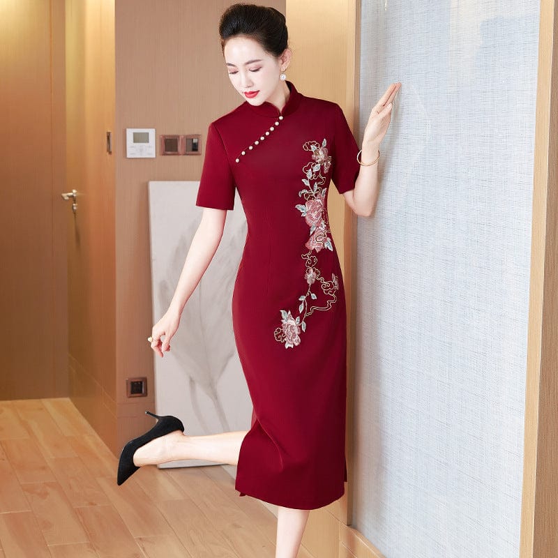 Beth and Brian Qipao-LC Floral embroidery, wedding midi Cheongsam for mothers
