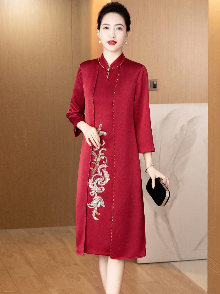 Beth and Brian Qipao-LC Faux  two-piece cheongsam, midi Cheongsam with three quarter sleeves