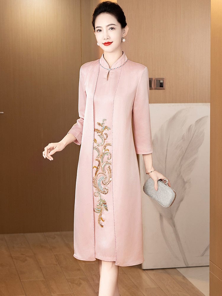 Beth and Brian Qipao-LC Faux  two-piece cheongsam, midi Cheongsam with three quarter sleeves