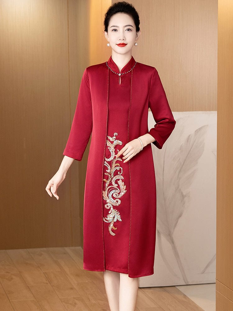 Beth and Brian Qipao-LC Faux  two-piece cheongsam, midi Cheongsam with three quarter sleeves