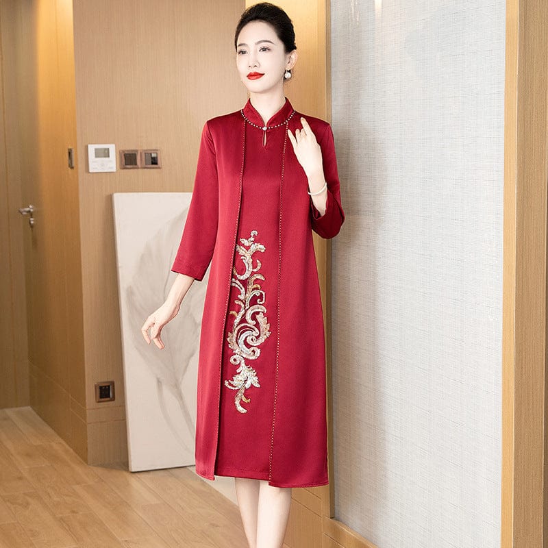 Beth and Brian Qipao-LC Faux  two-piece cheongsam, midi Cheongsam with three quarter sleeves