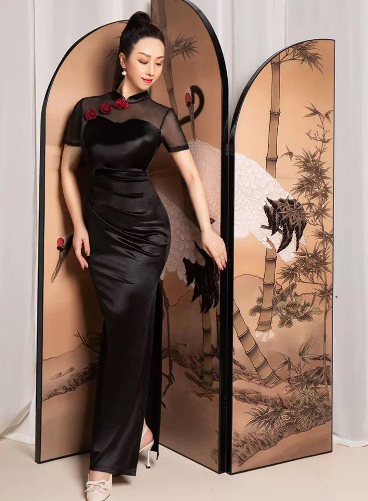 Beth and Brian Qipao-WZY Chinese Satin prom dress, red&black Chinese evening Cheongsam