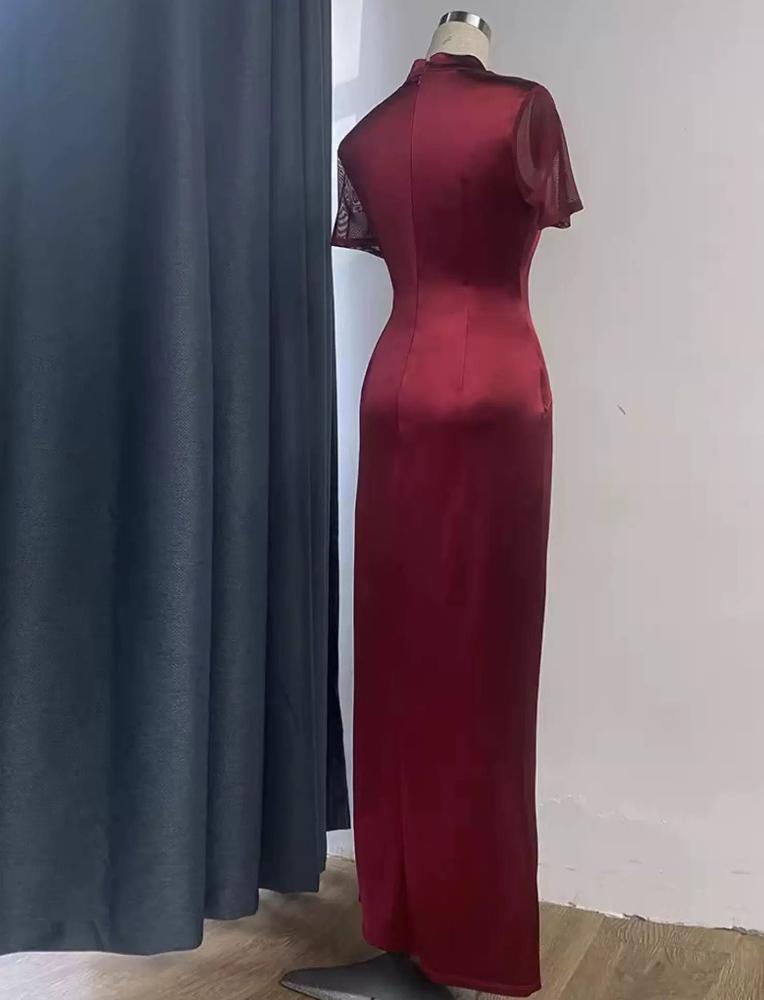 Beth and Brian Qipao-WZY Chinese Satin prom dress, red&black Chinese evening Cheongsam