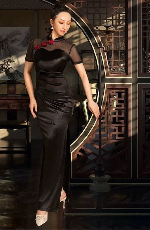 Beth and Brian Qipao-WZY Chinese Satin prom dress, red&black Chinese evening Cheongsam