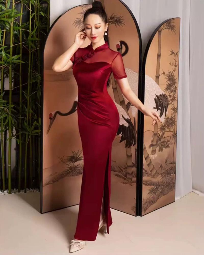 Beth and Brian Qipao-WZY Chinese Satin prom dress, red&black Chinese evening Cheongsam