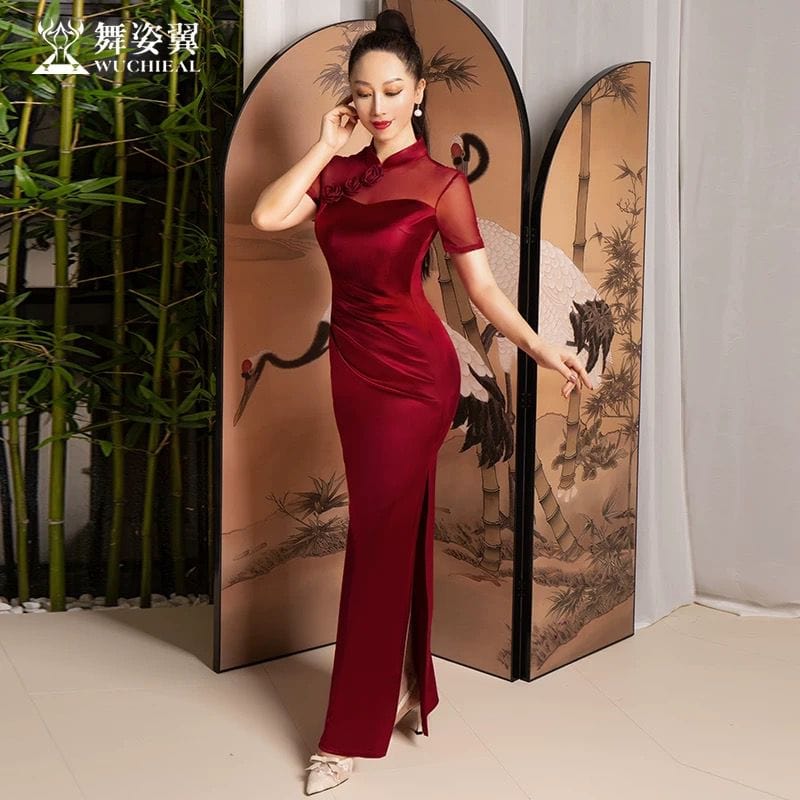 Beth and Brian Qipao-WZY Chinese Satin prom dress, red&black Chinese evening Cheongsam