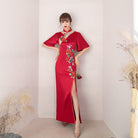 Beth and Brian Qipao-HYY Floral embroidery, red long Cheongsam