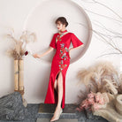 Beth and Brian Qipao-HYY Floral embroidery, red long Cheongsam