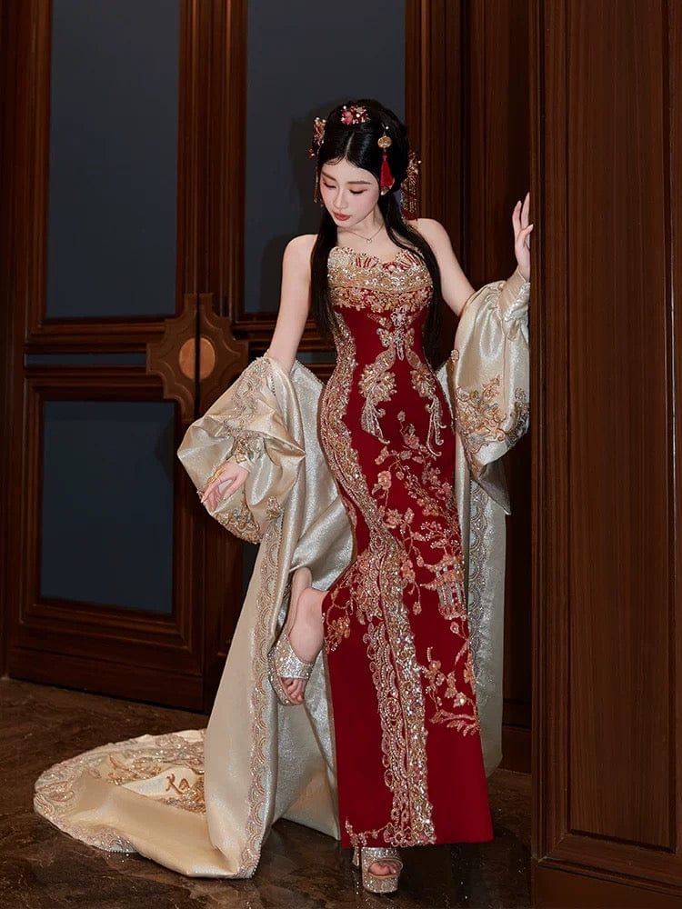 Beth and Brian Qipao-MSMN Phoenix embroidery, tub top high-end Qipao, luxury Qipao
