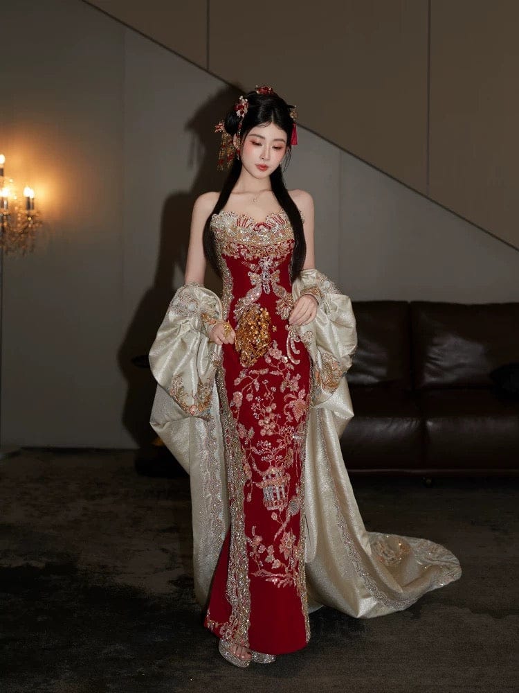 Red carpet Cheongsam, Wedding Qipao Cheongsam, high-end Chinese