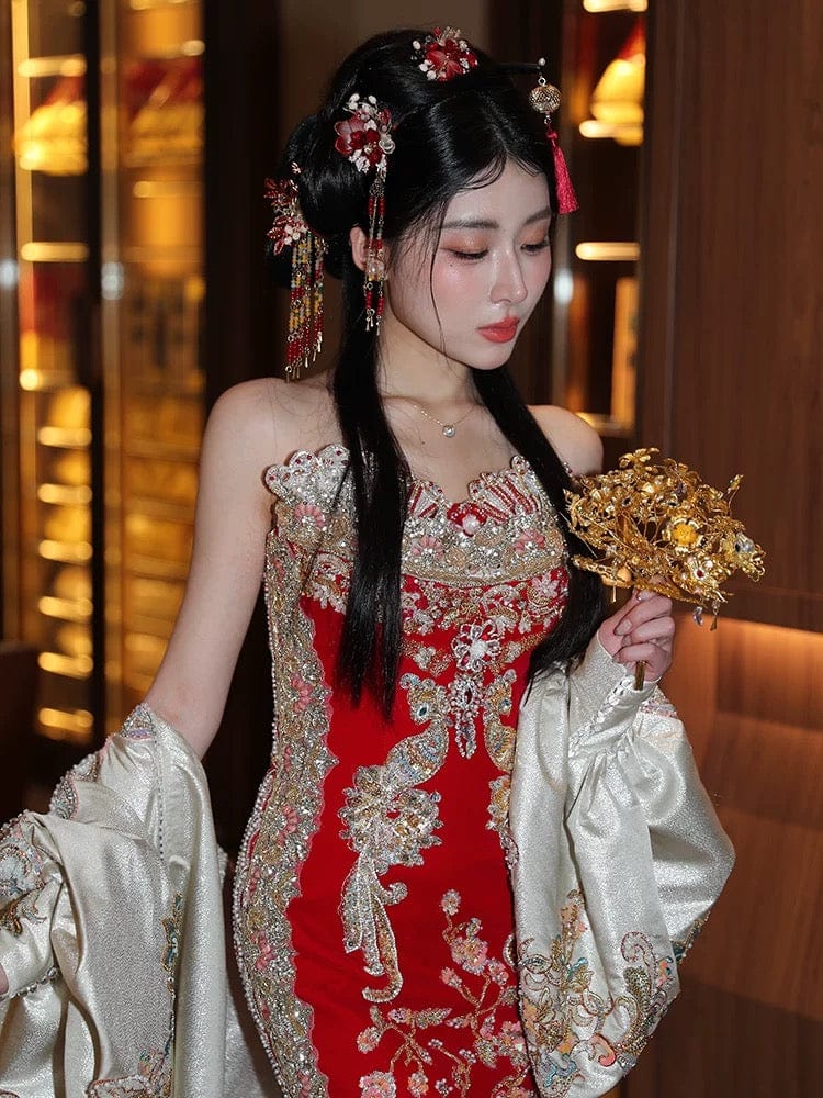 Beth and Brian Qipao-MSMN Phoenix embroidery, tub top high-end Qipao, luxury Qipao