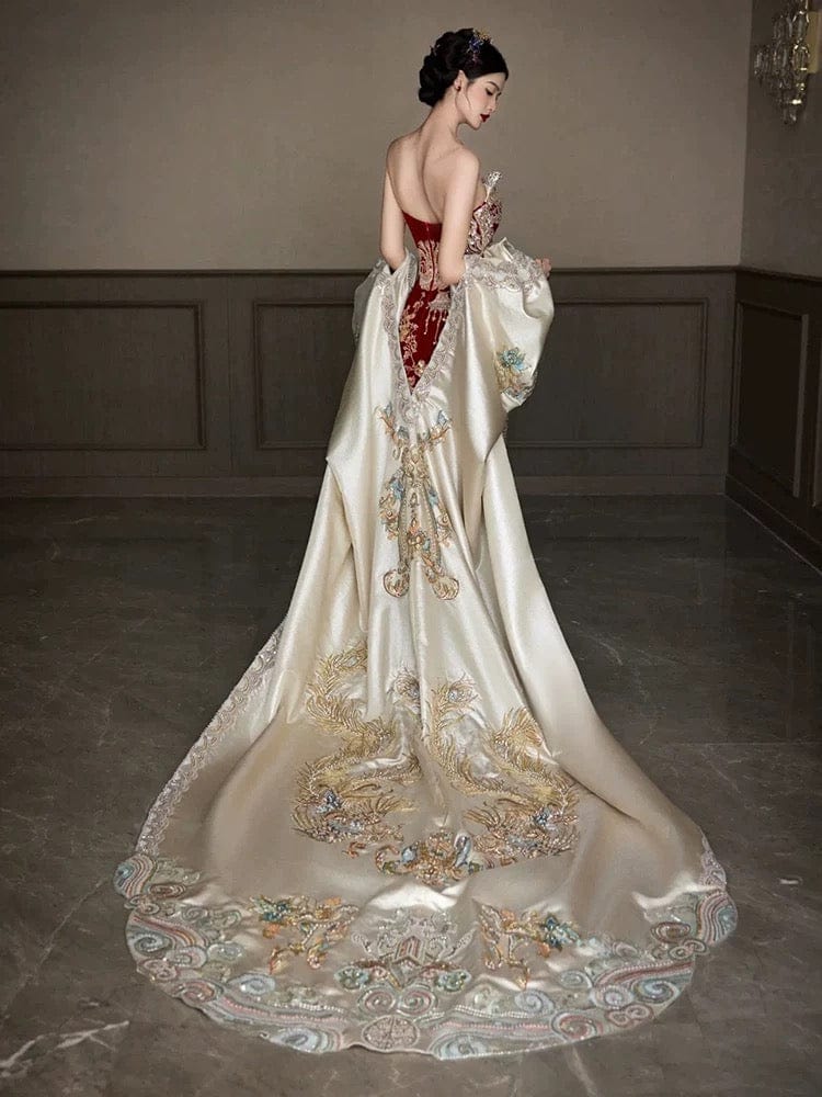Beth and Brian Qipao-MSMN Phoenix embroidery, tub top high-end Qipao, luxury Qipao