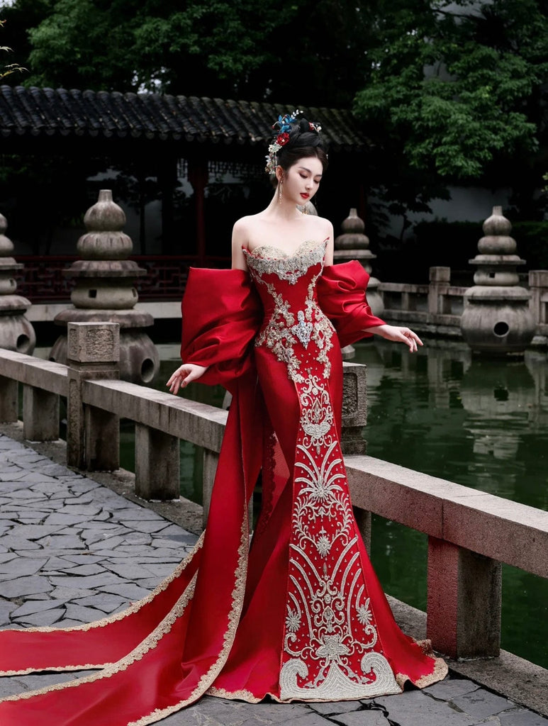 Beth and Brian Qipao-TCXH Tub top embroidery Qipao set, luxury Qipao set