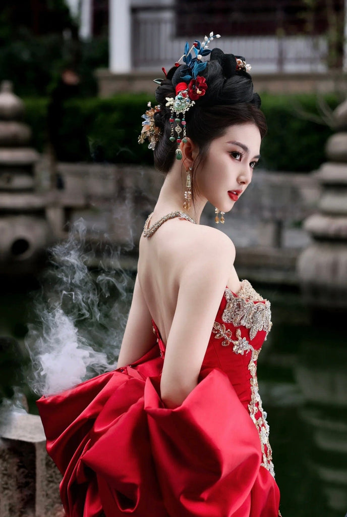 Beth and Brian Qipao-TCXH Tub top embroidery Qipao set, luxury Qipao set