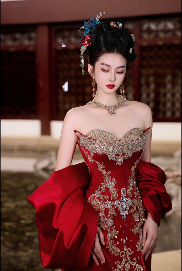 Beth and Brian Qipao-TCXH Tub top embroidery Qipao set, luxury Qipao set