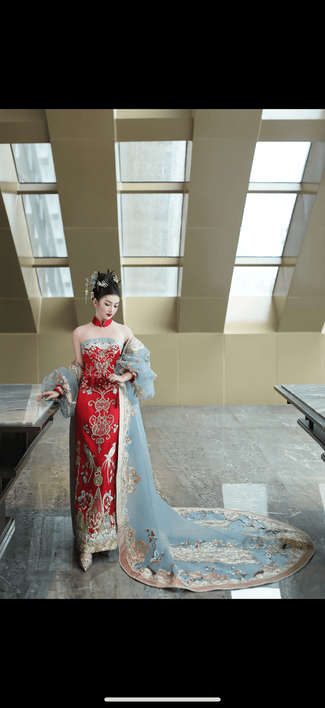 Beth and Brian Qipao-SYYW Tub top embroidery Qipao set, luxury Qipao set