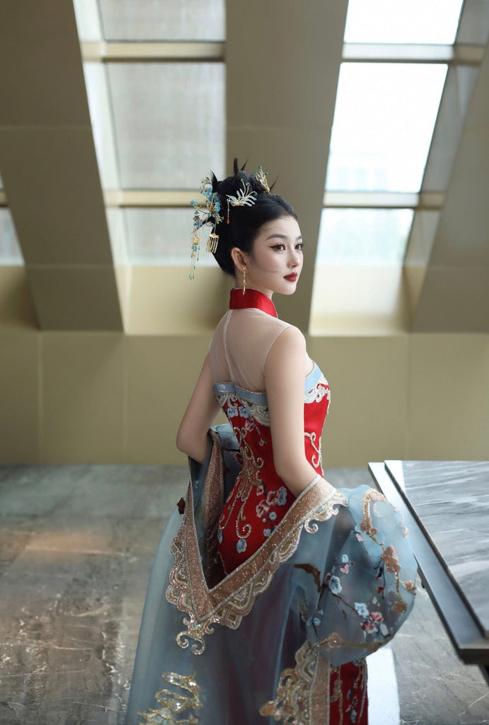 Beth and Brian Qipao-SYYW Tub top embroidery Qipao set, luxury Qipao set