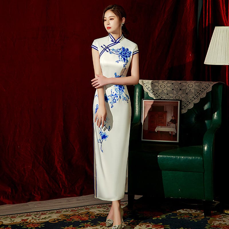 Beth and Brian Qipao-ZQYS Blue and white porcelain pattern midi Cheongsam