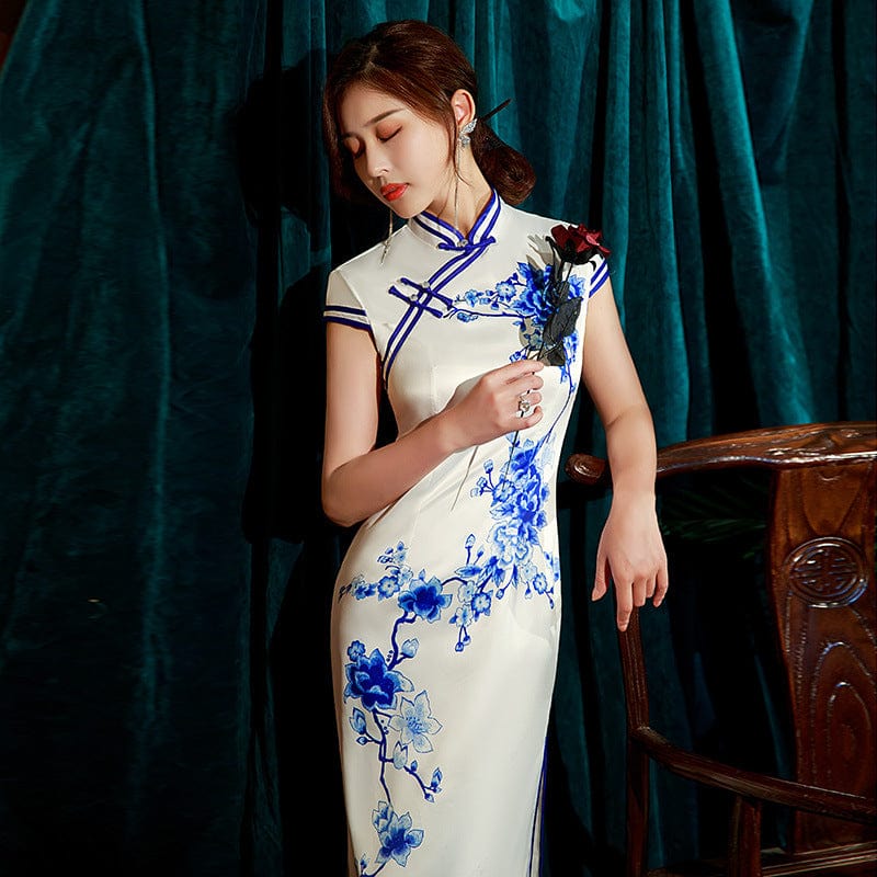 Beth and Brian Qipao-ZQYS Blue and white porcelain pattern midi Cheongsam