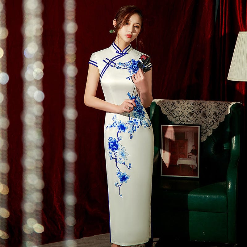Beth and Brian Qipao-ZQYS Blue and white porcelain pattern midi Cheongsam