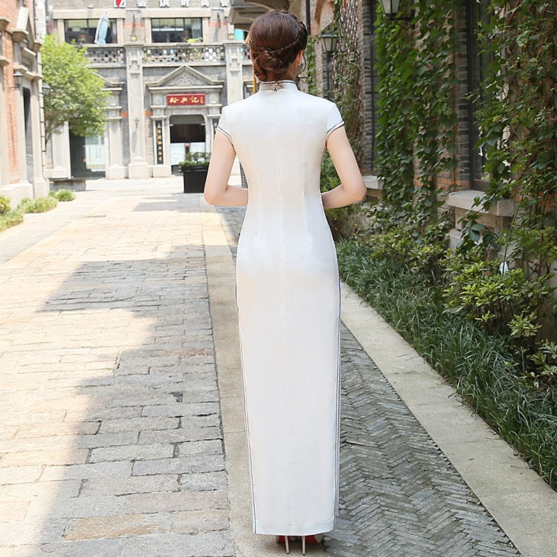Beth and Brian Qipao-NL Floral embroidery, satin long plus size Cheongsam
