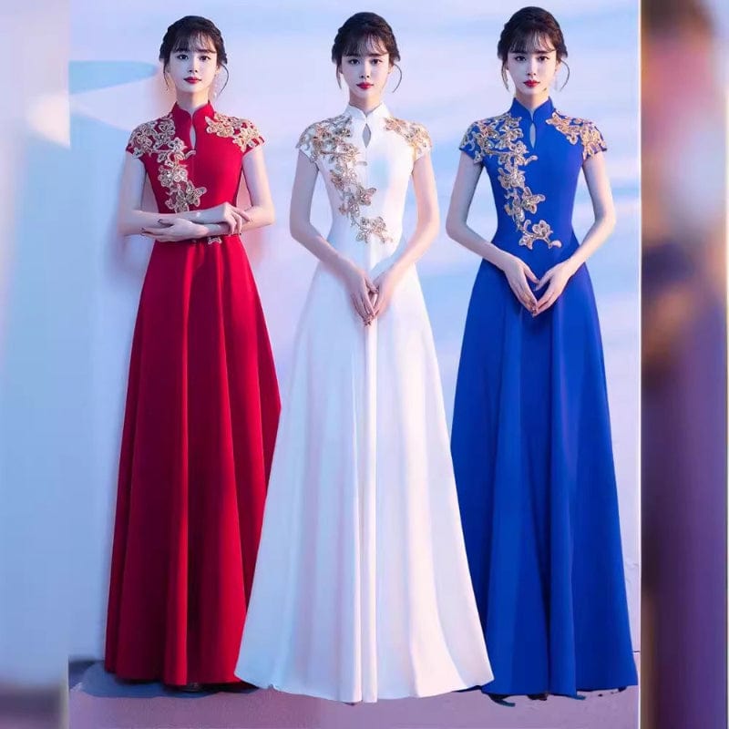 Beth and Brian Qipao-YMJS Floral embroidery, wedding floor length Cheongsam