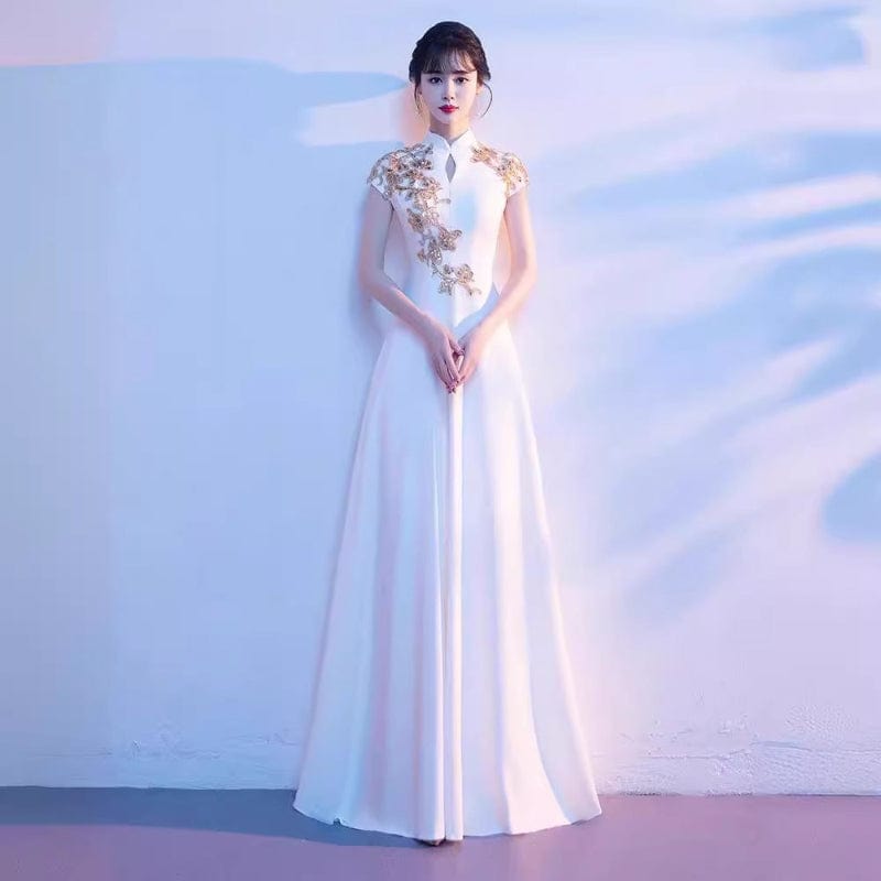 Beth and Brian Qipao-YMJS Floral embroidery, wedding floor length Cheongsam