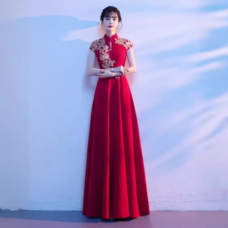Beth and Brian Qipao-YMJS Floral embroidery, wedding floor length Cheongsam