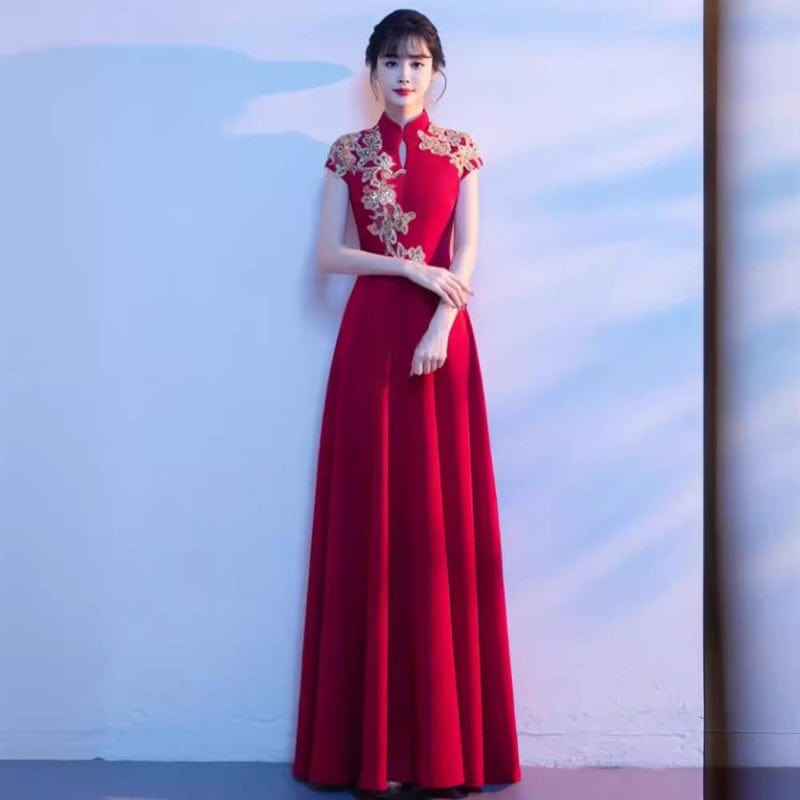 Beth and Brian Qipao-YMJS Floral embroidery, wedding floor length Cheongsam