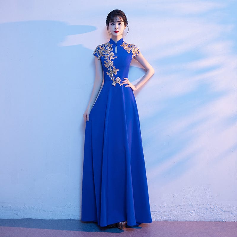 Beth and Brian Qipao-YMJS Floral embroidery, wedding floor length Cheongsam
