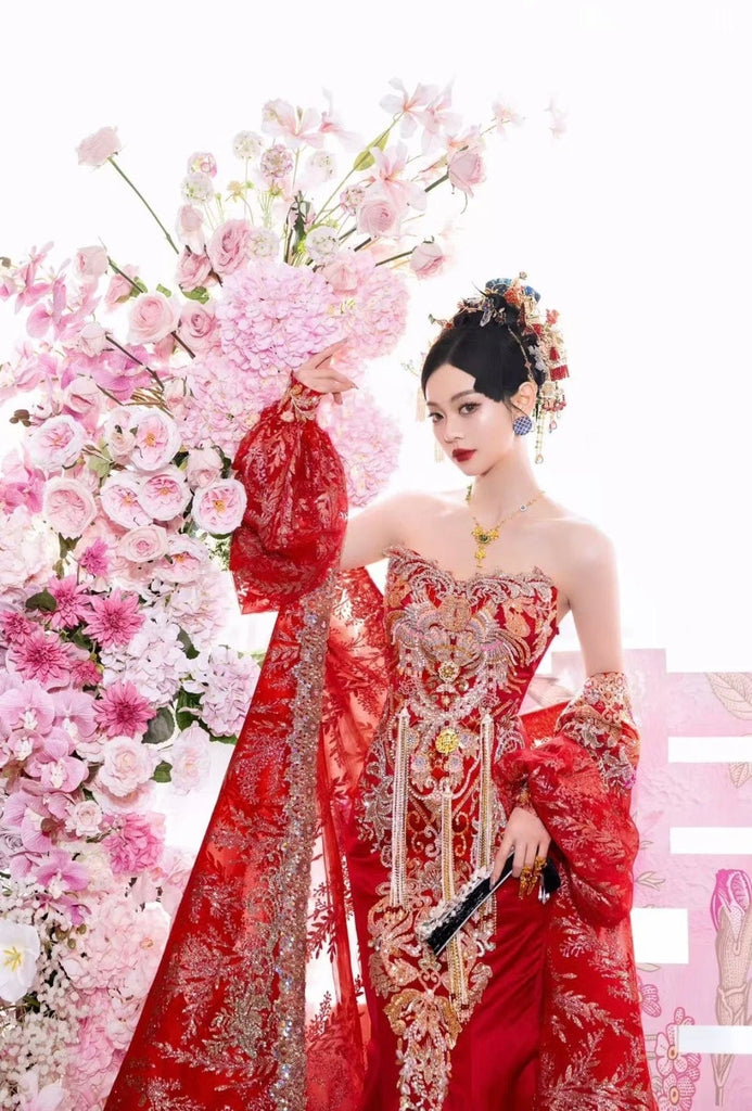 Beth and Brian Qipao- OSMY Hang made, Tub top embroidery Qipao set, luxury Qipao set