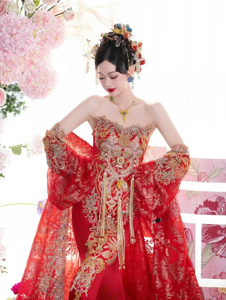 Beth and Brian Qipao- OSMY Hang made, Tub top embroidery Qipao set, luxury Qipao set