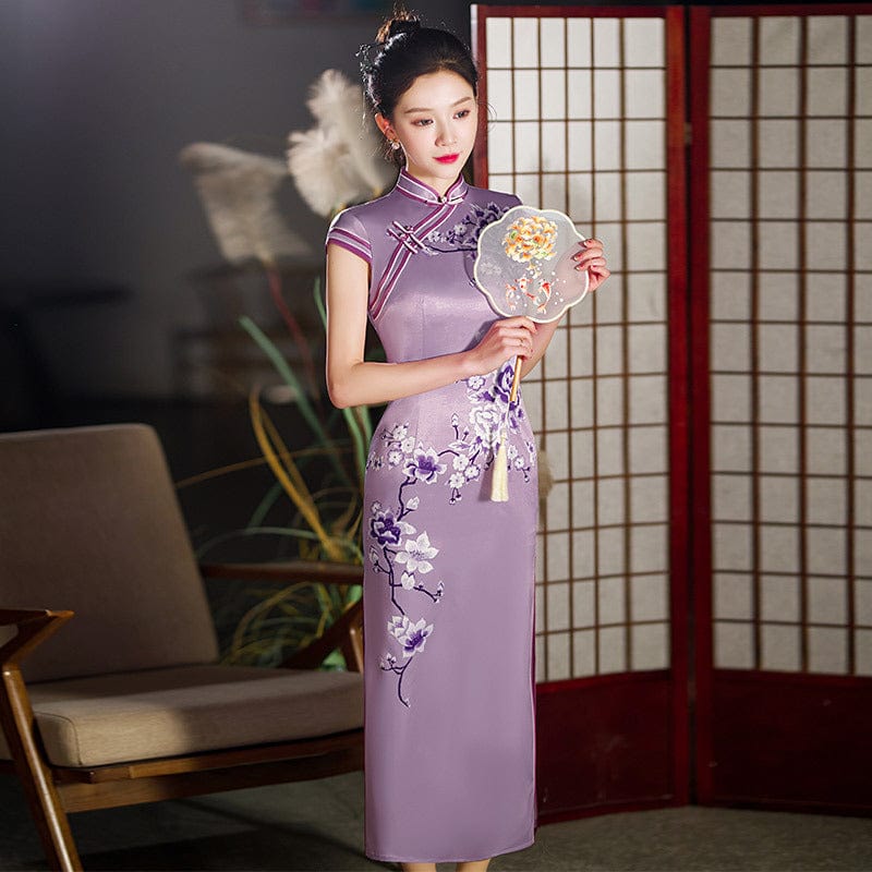 Beth and Brian Qipao-ZQYS Floral print, silk midi Cheongsam