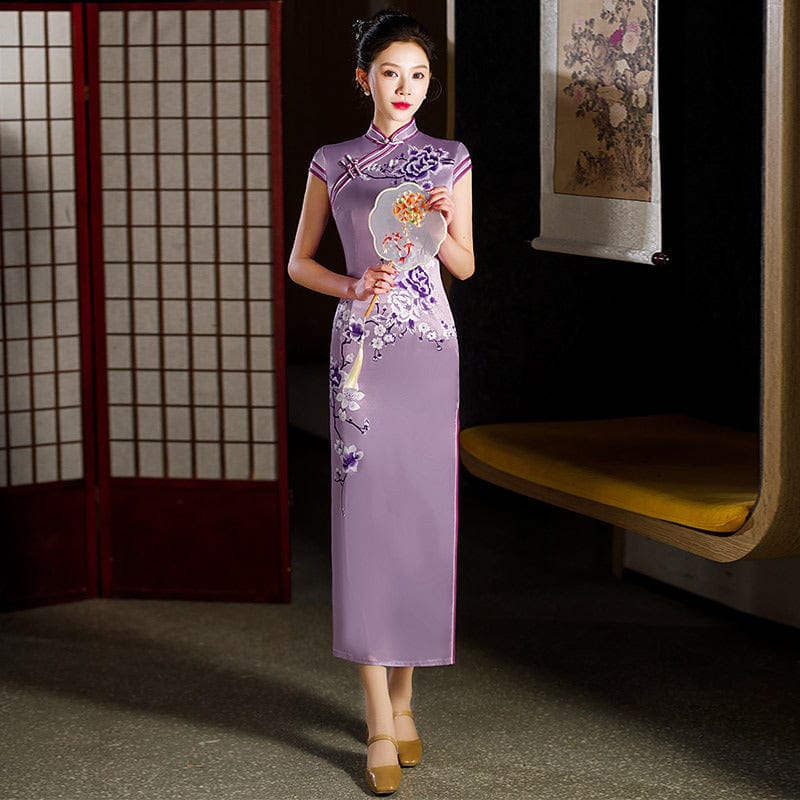 Beth and Brian Qipao-ZQYS Floral print, silk midi Cheongsam