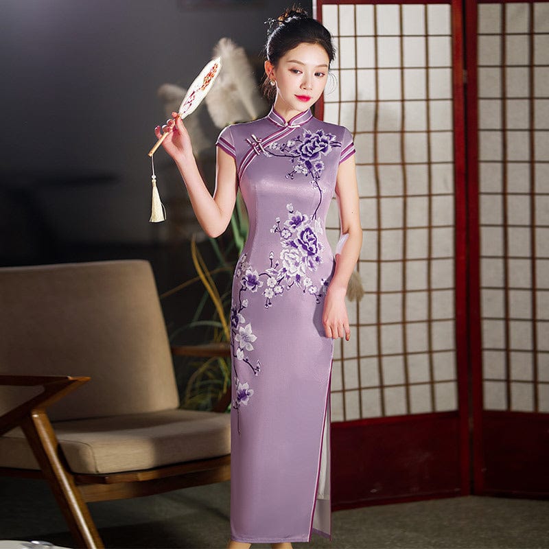 Beth and Brian Qipao-ZQYS Floral print, silk midi Cheongsam