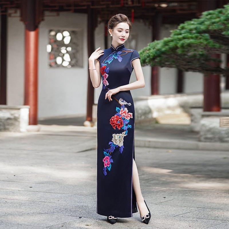 Beth and Brian Qipao-LMO Floral pattern, long plus size Cheongsam