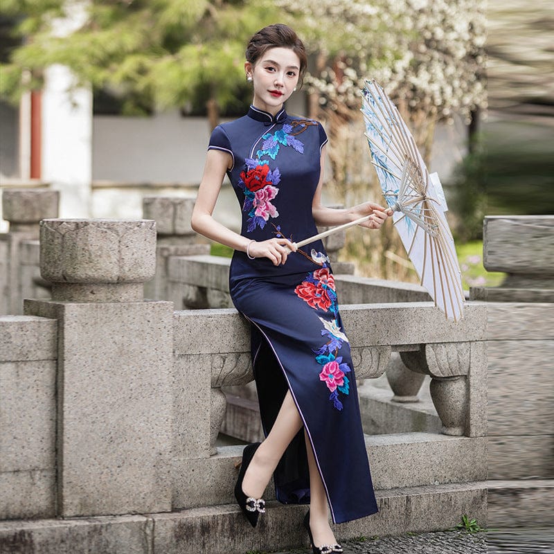 Beth and Brian Qipao-LMO Floral pattern, long plus size Cheongsam